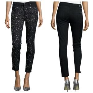 7 For All Mankind Women 27 Embellished Jeans Black Ankle Skinny NYE Party Beaded